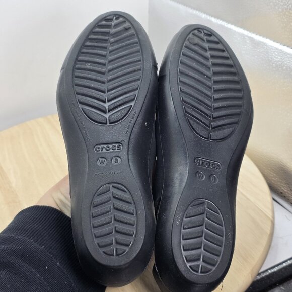 Women's Size 8 - Crocs Sienna Ballet Shoes Black Cap Toe Casual Slip On Flats - Picture 8 of 11